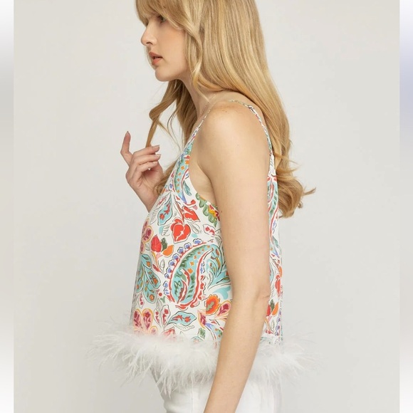 Anthropologie Entro satin Feathered paisley Tank Size L New - Picture 2 of 11